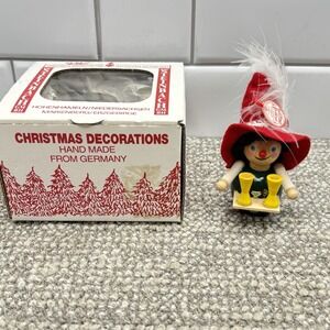 Vtg Steinbach Bar Maid Waitress Red Feather Hat Wood German Christmas Ornament